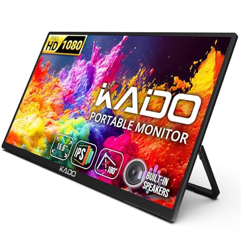 Image of Kado Portable Monitor 15.6-inch FHD 1080p, 45W Reverse Charging Ultra-Slim Laptop Monitor 1920x1080 with Built-in Speakers, IPS Display 180 Kickstand for PC, Mac, Phone, Xbox, PS5, USB-C & Mini HDMI
