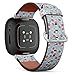 CJBROES Replacement Leather Watch Band, Compatible with Fitbit Versa 3 and Fitbit Sense of Wristband Bracelet Accessory - Colorful Floral Watercolor
