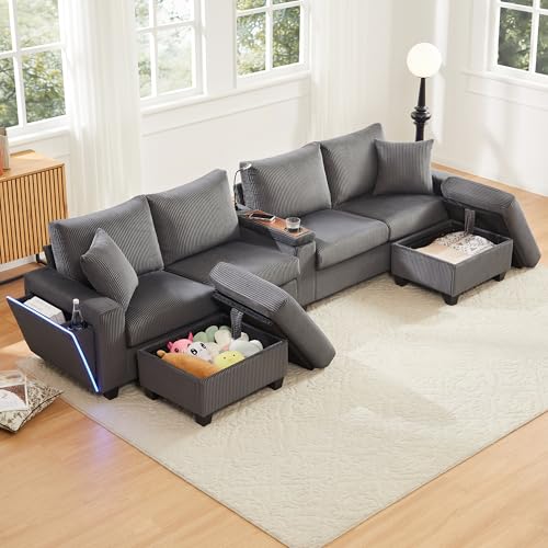 Sofá seccional de 334 cm de alta gama con estante abatible y diseño modular 8