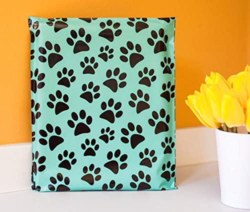 Image of Inspired Mailers - Poly Mailers 10x13-100 Pack - Aqua Paw Prints - Shipping Bags for Clothing - Large Mailing Envelopes - Shipping Envelopes - Mailers Poly Bags 10x13