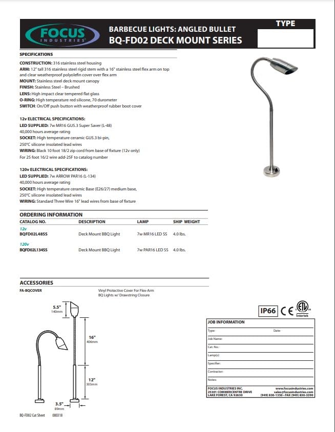 Focus Deck Mount Angled Bullet LED BBQ Light BQFD02L134SS