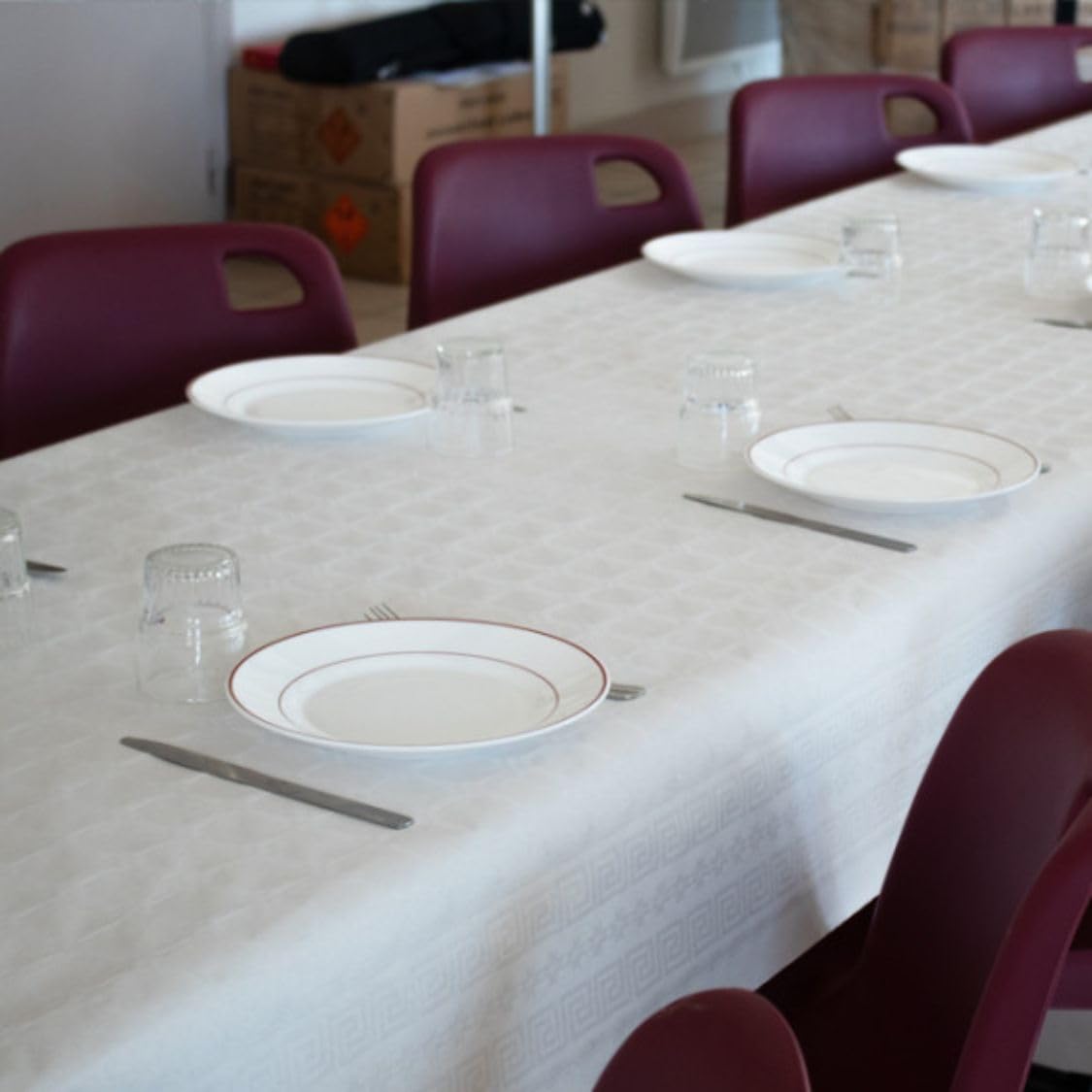 Rotolo Tovaglia usa e getta bianca carta damascata | Kit 330 posate: 2 rotoli da 50 m o 100 m | Larghezza 1,20 m | Impermeabile | Pasto festivo - Matrimonio - Banchetto - Barbecue