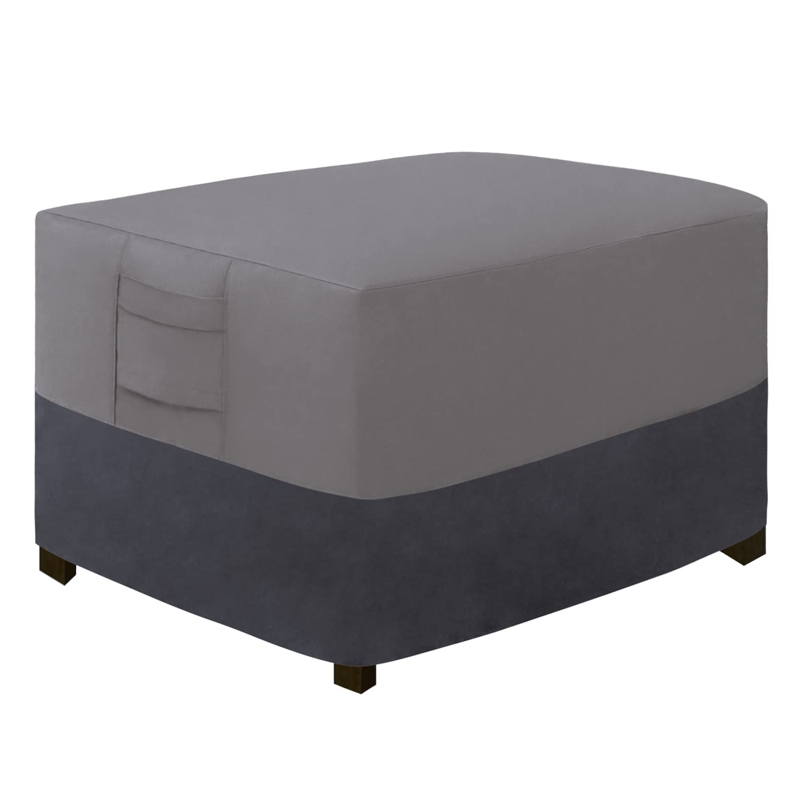 Easy-Going Outdoor Ottoman Cover, Waterproof Patio Ottoman Cover, Heavy Duty Patio Rectangular Coffee Table Cover with Padded Handles(48"x25"x18", Gray/Dark Gray)