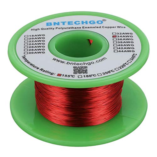 Image of BNTECHGO 34 AWG Magnet Wire 4 oz Red Enameled Copper Wire 0.0063 inch(0.16mm) | 34 Gauge Enameled Copper Coil Wire Widely Used For Transformers, Inductors, Speakers, Electromagnets, Educational Experiments