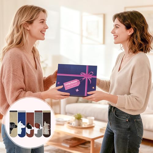 SukModen Lustige Socken Damen Bunte Socken aus Baumwolle, Hundemotiv & Weihnachts-Motiv, Katzensocken Tier-Motiv, Geschenkidee für Frauen Geburtstag & Weihnachten,Valentinstag-Geschenk für sie,5 Paare