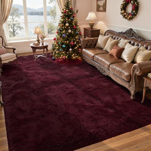 6x9 Red Area Rugs for Living Room Shag Fur Rug,Modern