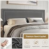 VECELO Polsterbett 140 x 200 cm Doppelbett Bettrahmen mit Höhenverstellbarem Kopfteil, Gepolstertes Bettgestell mit Lattenrost, Samtbezug, für Erwachsene & Jugendliche, Ohne Matratze, Grau