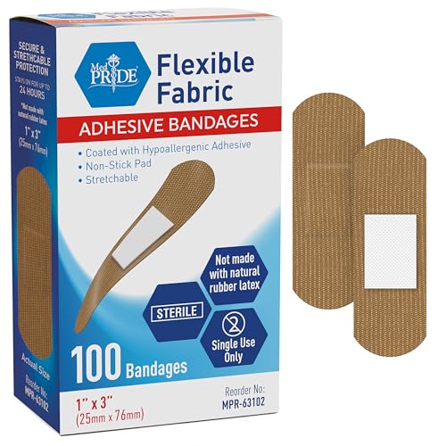 MED PRIDE Hypoallergenic Latex Free Fabric Adhesive Bandages Nonstick Pad Sterile Individually Wrapped (1 x 3 - 100 Count)