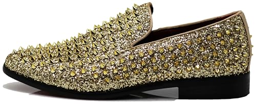 Image of SPK70 Men's Vintage Spike Dress Loafers Slip On Fashion Shoes Classic Tuxedo Dress Shoes