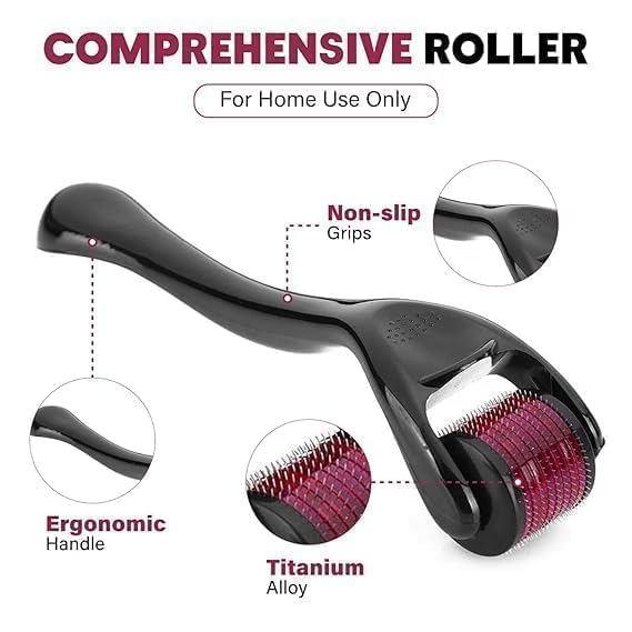 AJS ENTERPRISE Derma Roller for Skin & Hair | Microneedling Roller with Stainless Steel Needles for Face, Beard, Scalp & Hair Growth at Home for Men & Women (Black) 1