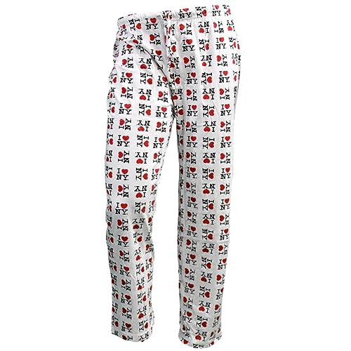 I Love NY Lounge Pants Pajama Bottoms New York Sleepwear (White, Medium) - Main Image