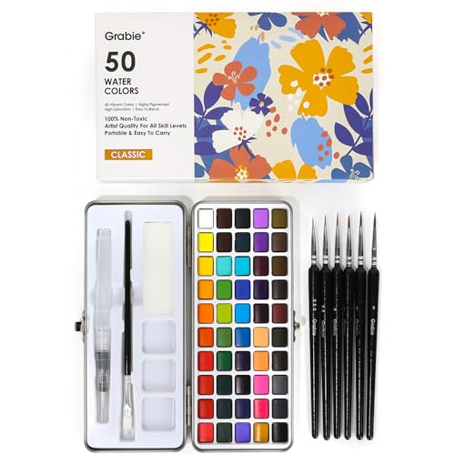 Grabie 50 Colors Watercolor Paint Set, Detail Paint Brush Included,
