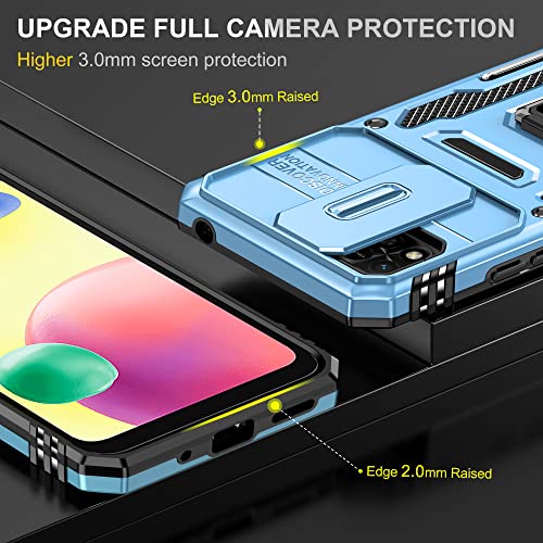 Image of Polycarbonate Slide Camera Cover with Ring Holder Mobile Phone Back Cover for Redmi 9C /9 /9 Activ /10A /Poco C31 (Blue)