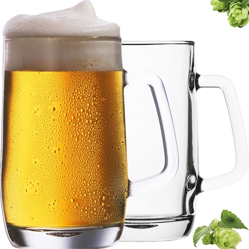 PLATINUX Bierseidel mit Henkel aus Glas Set 2-Teilig 500ml (max. 580ml) Bierkrug Bierkrüge Biergläser 0,5L Maßbierkrug
