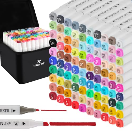 mancola 100 Colores Juego de Rotuladores Permanentes a Base de Alcohol, Dibujo Marcadores de Punta Doble para colorear, dibujar, pintar, no tóxicos para niños y adultos MA-MK100