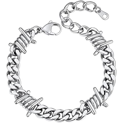 Gothic Punk Barbed Wire Thorns Bracelet Mens Stainless Steel Brambles Link Chain Bracelets Cover