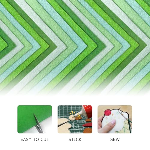 Image of 30Pcs Stiff Felt Sheets, 1mm Thick Felt Fabric Squares for Sewing & DIY | 5 Shades Of Light Green Colors Craft Felt, Hard Felt, Thick Felt & Felt Paper for Patchwork, Home Decor & Handmade Projects