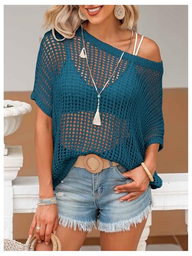 Image of Verdusa Women's Off The Shoulder Knit Top Crochet Summer Sweaters Hollow Out Beach Cover Up