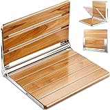 [Upgraded Version] 20' Folding Teak Shower Seat Wall Mounted- Shower Bench for Inside Shower, ADA Compliant Teak Shower Seat Wall Mounted Bench Bathroom Stool, Folding Bathtub Shower Seat for Elderly