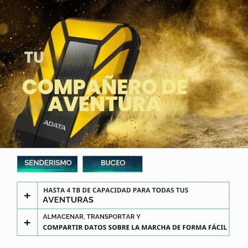 Disco Duro Externo ADATA HD710 Pro 1TB Amarillo USB 3.2 Resistente IP68 6
