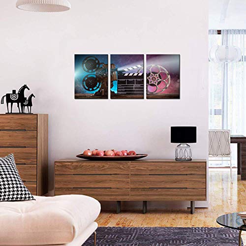 Biuteawal 3 Piece Canvas Wall Art Retro Movie Projector Picture Photo Prints Black Film Chalkboard Paintings Vintage Artwork Bar Pub Home Game Room Theater Media Room Wall Decor Gallery Wrapped #TOP4