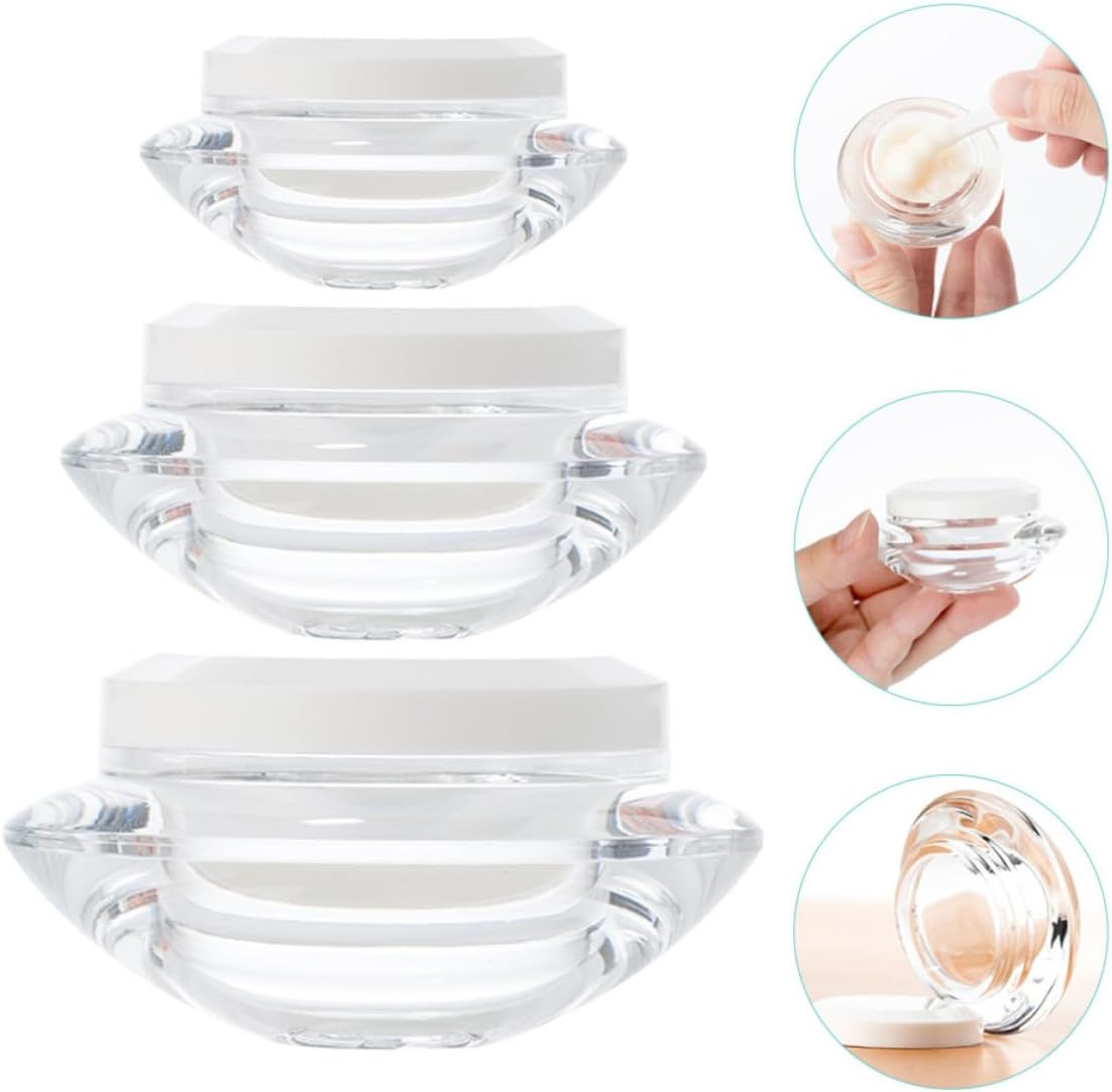 Ciieeo 3pcs Acrylic Travel Containers for Creams with Leak-proof Lid, Small Refillable Cosmetic Jars 3g 7g 10g Multipurpose Sub Containers for Skincare and Makeup