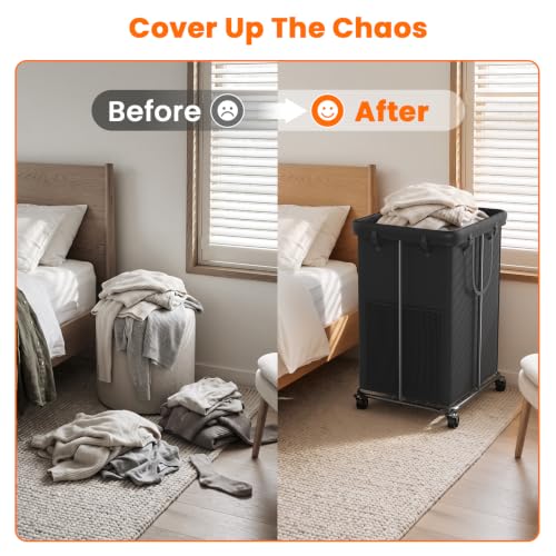 Image of 2 Pack Laundry Hamper with Wheels, 150L Rolling Laundry Basket Bag Handles