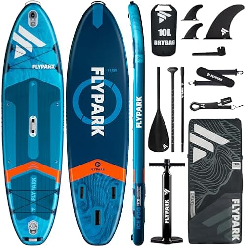 Flypark 10'8/11'x35'' Fishing&Family Stable Inflatable Paddle Boards, Extra Wide SUP Paddleboard Inflatable, 430lb/3 People, Stand Up Paddle Board for Adults, Camera Mount, Shoulder Strap, Rod Holder