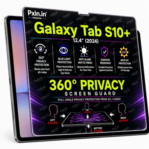 Image of Pxin 360 Pro Privacy Screen guard compatible with Samsung Galaxy Tab S10 Plus | Anti Glare | Anti UV | Anti Blue | Anti Reflection | Privacy Filter | Unbreakable Build