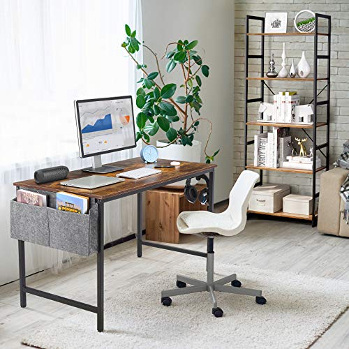 HAIOOU Computer Desk 47.2 Inch Home Office Study PC Laptop Table, Modern Simple Industrial Style Writing Workstation with Storage Bag and Metal Hook