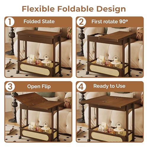 Image of HomeEssentials Convertible Sofa Sideboard & Adjustable Folding Table - Space-Saving Multi-Functional Side Table with Storage, Modern Wooden Expandable Coffee Table for Living Room & Small Spaces
