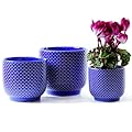 Homephyte 4 + 5 + 6 Inch Ceramic Pot for Indoor-Outdoor Plants, Succulents Plant Pots, Orchid Flower Pots with Drainage Hole, Modern Stoneware Pots Planter, Set of 3 (Dark Blue, 4+5+6 Inch)