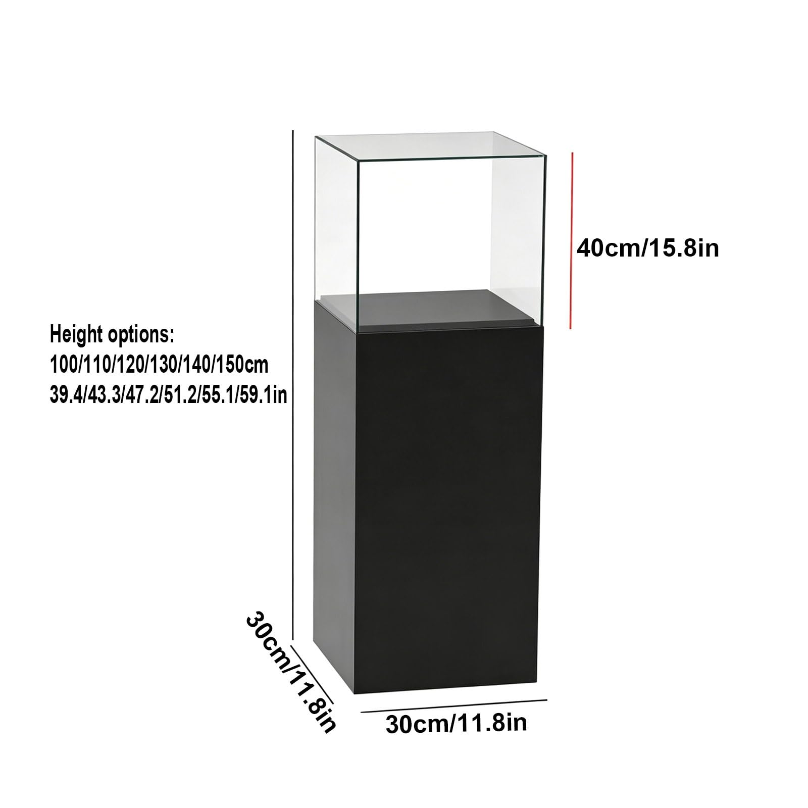 Pedestal Expositor Soporte Elevado con Tapa Antipolvo de Acrílico Transparente, Vitrina Resistente de Alta Densidad Acabado Liso Para Galería, Trofeos(Black,30x30x130cm)