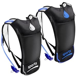 2 Pack Hydration Backpack Pack with 2L Hydration Bladder, TNYSPORT Lightweight Breathable Water Backpack with 3 Layer Pockets, Reinforced Shoulder Straps