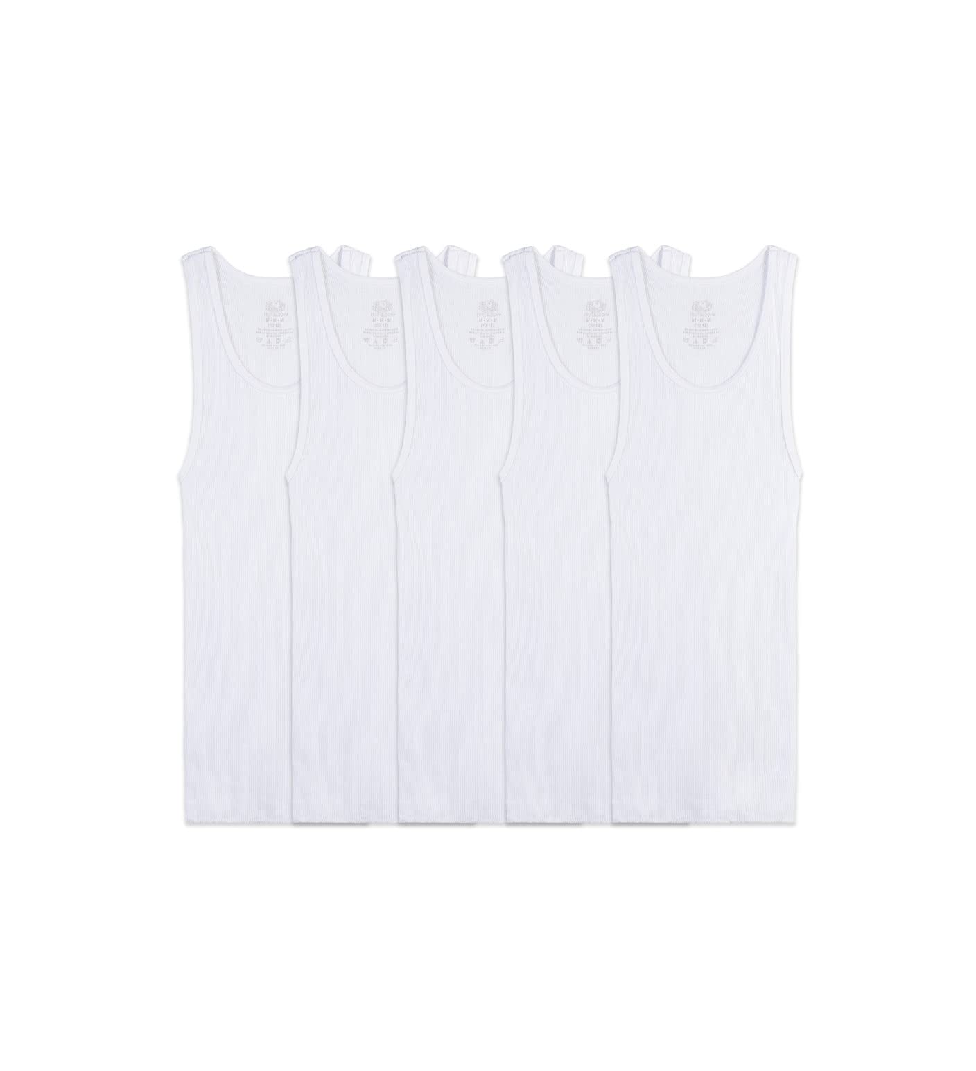 Fruit of the Loom Boys White Tank Top A-Shirts 5 Pack Size L 14-16