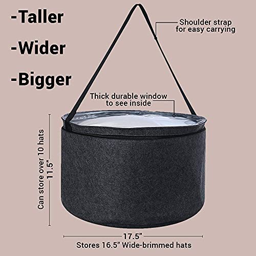 Treehouse London Felt Hat Storage Box | Large Collapsible Hat Holder Organizer With Dust-Proof Lid | Multipurpose, Sturdy, Thick, Stackable | Lined With Metal Frame (17.5" D X 11.5''H) | Gray (Xl) #TOP3