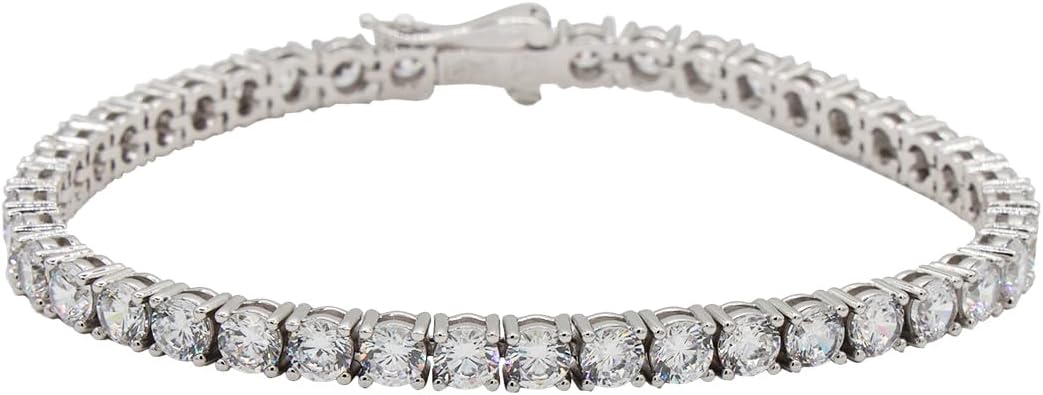 GLD Round Cut Tennis Bracelet - Iced Out Chain for Men and Women in White Gold - 5MM - 9"