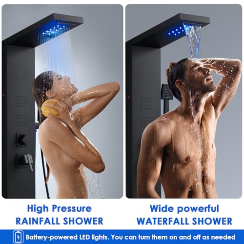 Image of ROVOGO Shower Panel Tower System with Led Lights and 5 Shower Modes, 46.5 inch