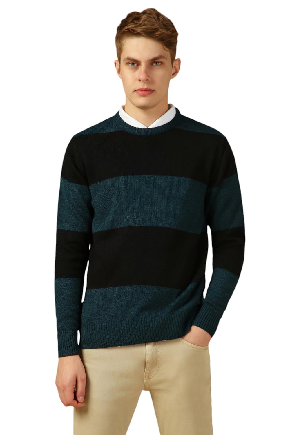 dennis lingo Men Black Striped Slim Fit Full Sleeve Crew Pullover-picture-15