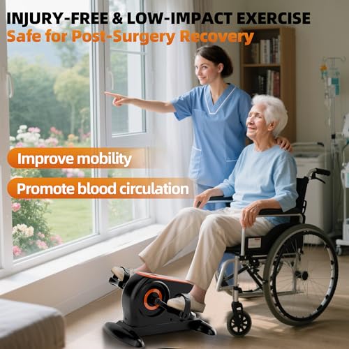 Image of Under Desk Bike, Electric Pedal Exerciser for Seniors & Rehab Training with 12-Level Speed Adjustment, Motorized Arm /Leg Fitness Equipment with Smart Safety Stop & Free Arm /Hand Support Straps