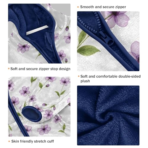 CHIFIGNO Purple Flowers Boy Lightweight Jacket Fleece Outerwear Jackets for Fall Winter Fleece Zip up Jacket 3T3