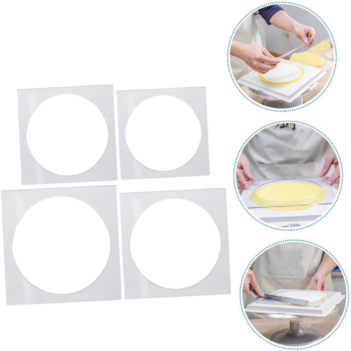 4pcs Cake Mold Set Acrylic Baking Tools with Scraping Plate Square Cake Board for Home Baking for Desserts