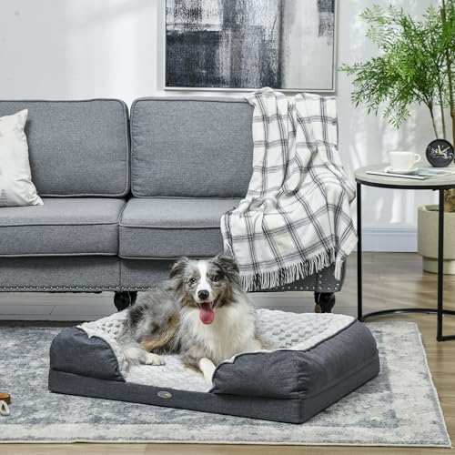 PawHut gepolstertes Hundebett mit abnehmbarem, waschbarem Kissen, Hundezwinger mittlere Größe mit rutschfestem Boden, 90x69x21cm, anthrazitfarben