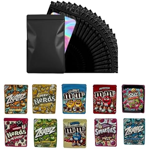 100pcs Mylar Bags, 3.5g Laser Bags, 1 Special Cartoon Pattern, 5 x 4 Inch Resealable Candy Bags, Gummies Bags, Storage Baggies Cover