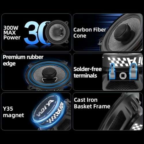Image of 5.25-Inch Car Coaxial Speaker Carbon Fiber Cone Bowl 2-Way Full Frequency High Fidelity Audio 300W Peak Power 4 Ohms Professional High-End Stereo Surround Sound (2-Speakers)