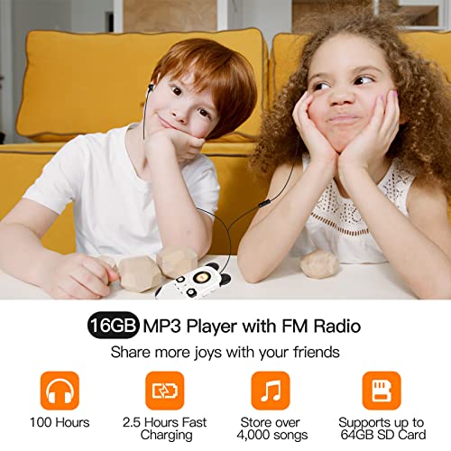 Ruizu 16Gb Mp3 Player For Kids, Cute Panda Portable Music Player Mp3, Child Mp3 Player With Bluetooth 5.0, Speaker, Fm Radio, Voice Recorder, Alarm Clock, Stopwatch, Pedometer, Support Up To 128Gb #TOP5