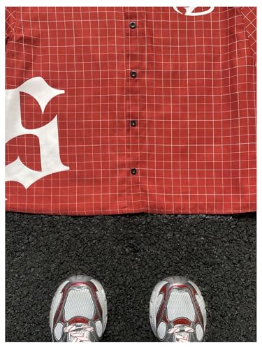 Men's Plaid Oversized Tshirts Short Sleeve Collared Button Up Streetwear Baggy Tees4