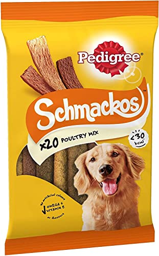 Pedigree Schmackos Geflügelmischung - Hundeleckerlis - verschiedene Geflügelaromen - 180 Streifen (9 Stück)