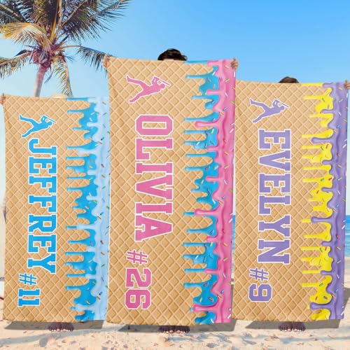 Loosusu Personalized Beach Towels for Kids,Custom Ice Cream
