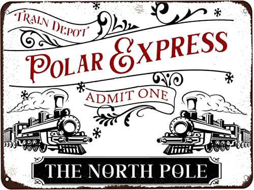 Polar Express Train Depot the North Pole Metal Tin Sign Christmas Vintage Retro Poster for Kitchen Cafe Bar Home Wall Decor Art Decoration Plaque 8x12 Inch